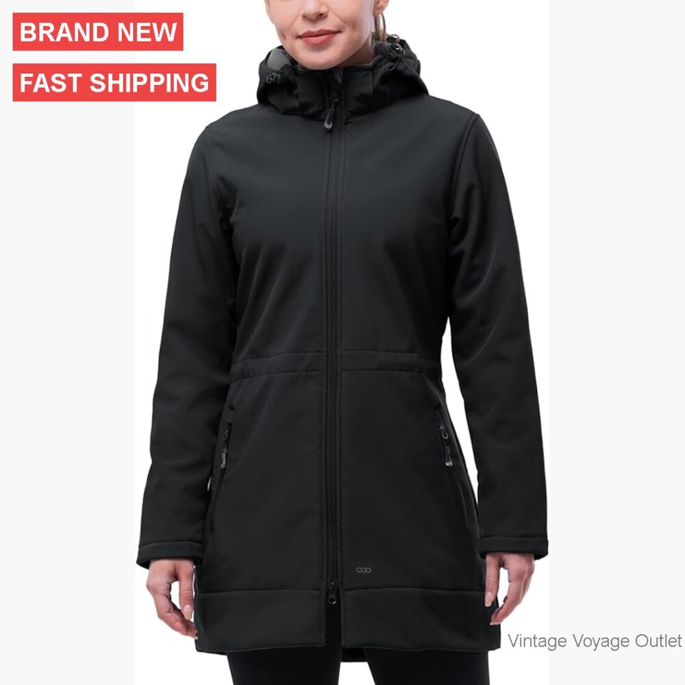 Long Waterproof Softshell Jacket Fleece Lined Hoo… - image 1